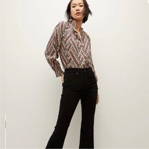 Veronica Beard Blouse Calisto Bishop Sleeve in Ecru Multi